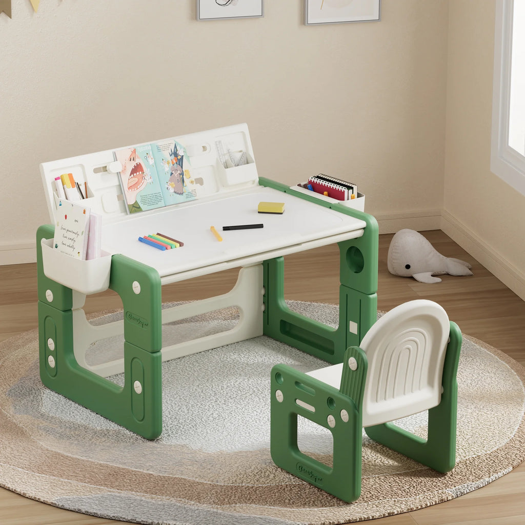 Green 3 in 1 Kids Table and Chair Set with Storage E50729