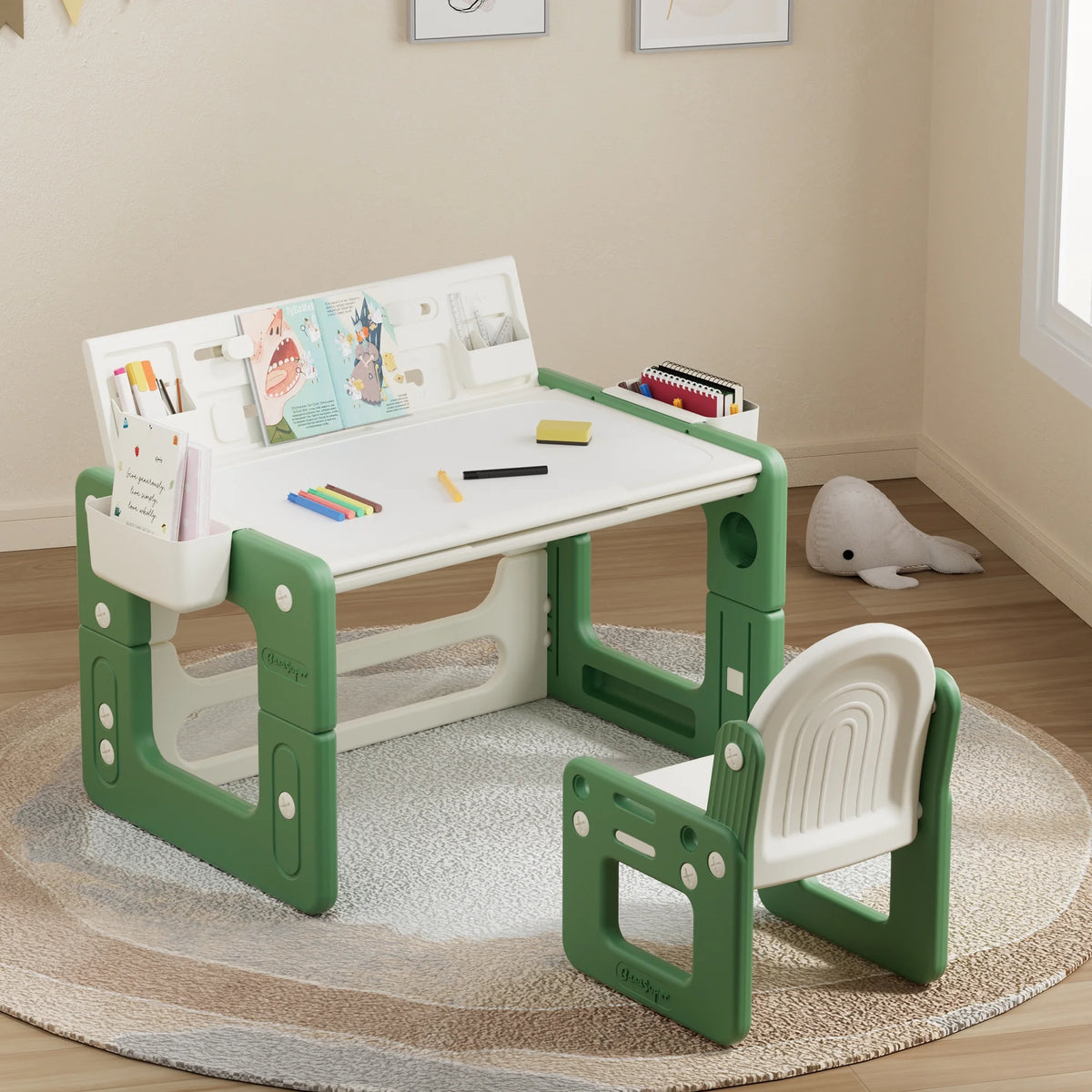 Green 3 in 1 Kids Table and Chair Set with Storage E50729
