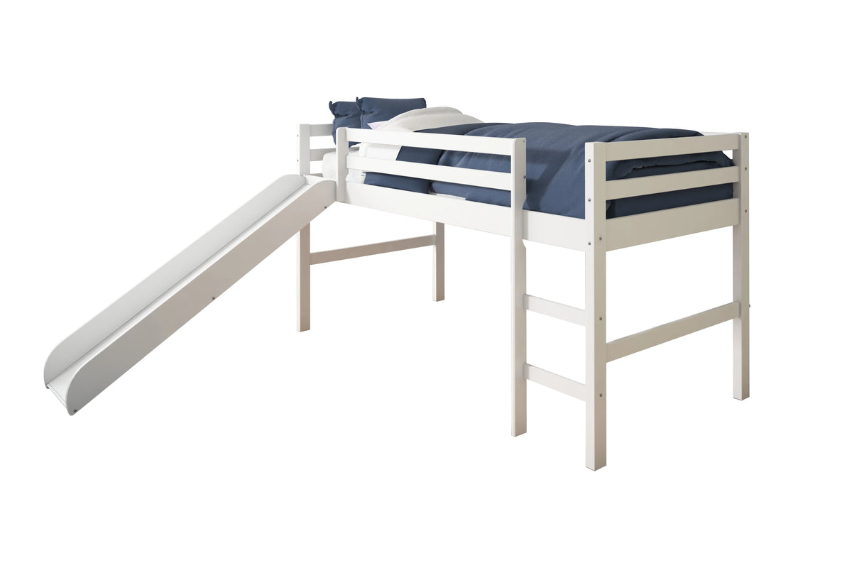 White Twin Loft Tent Bed with Slide O7792