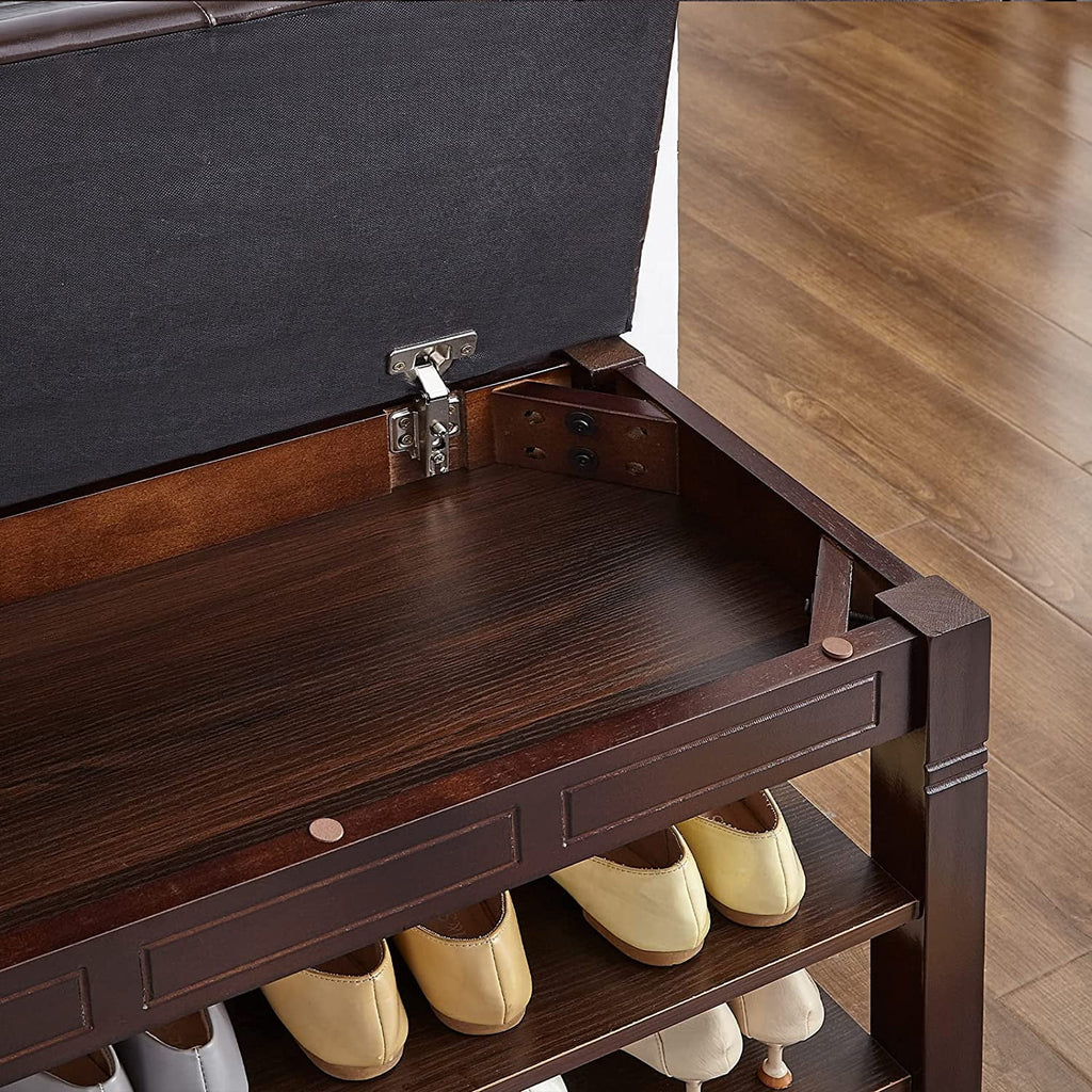 Brown Shoe Storage Bench with Cushion V4233