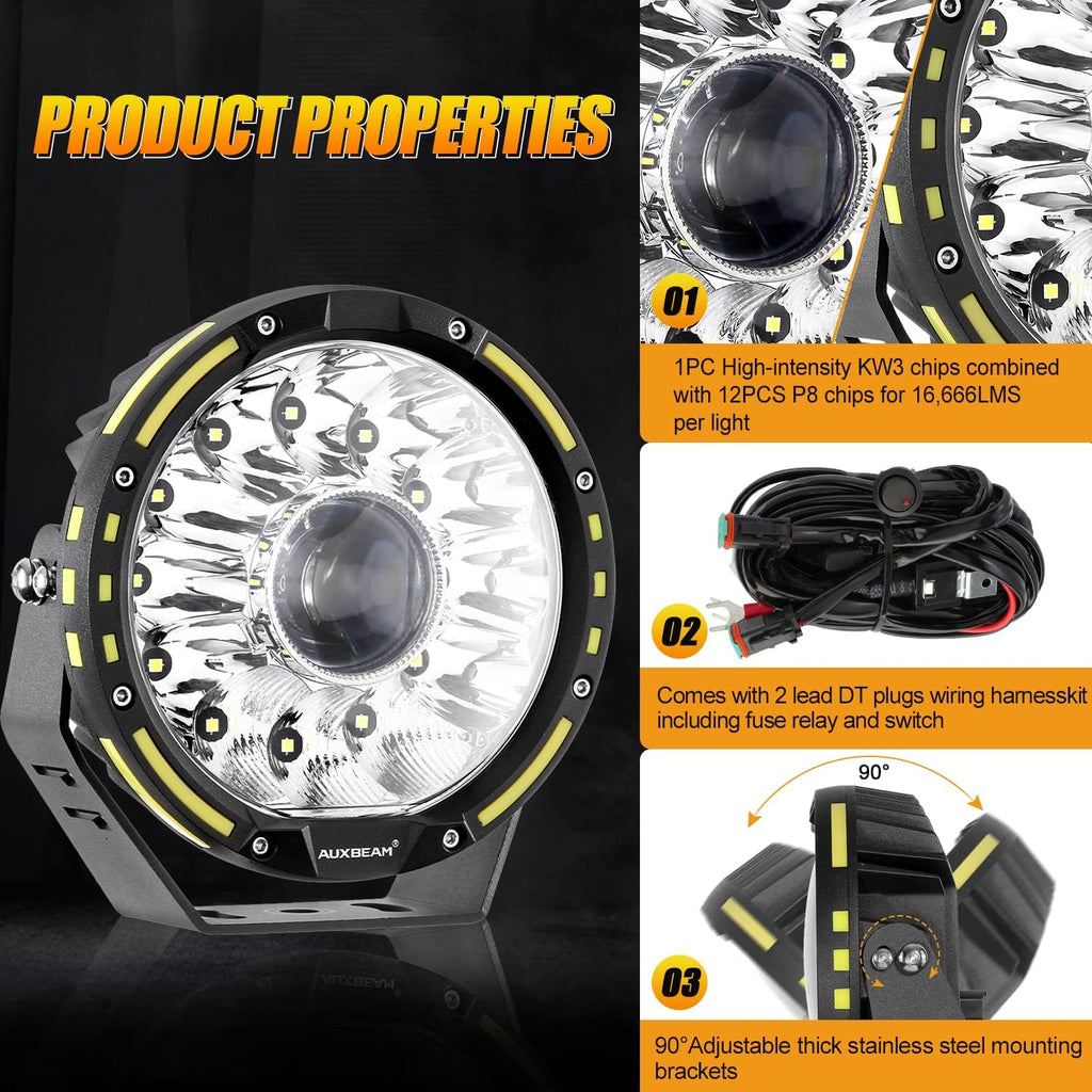 Round LED Offroad Lights, 7Inch 230W LED Driving Lights, Spot & Flood Combo Work Lights W1075