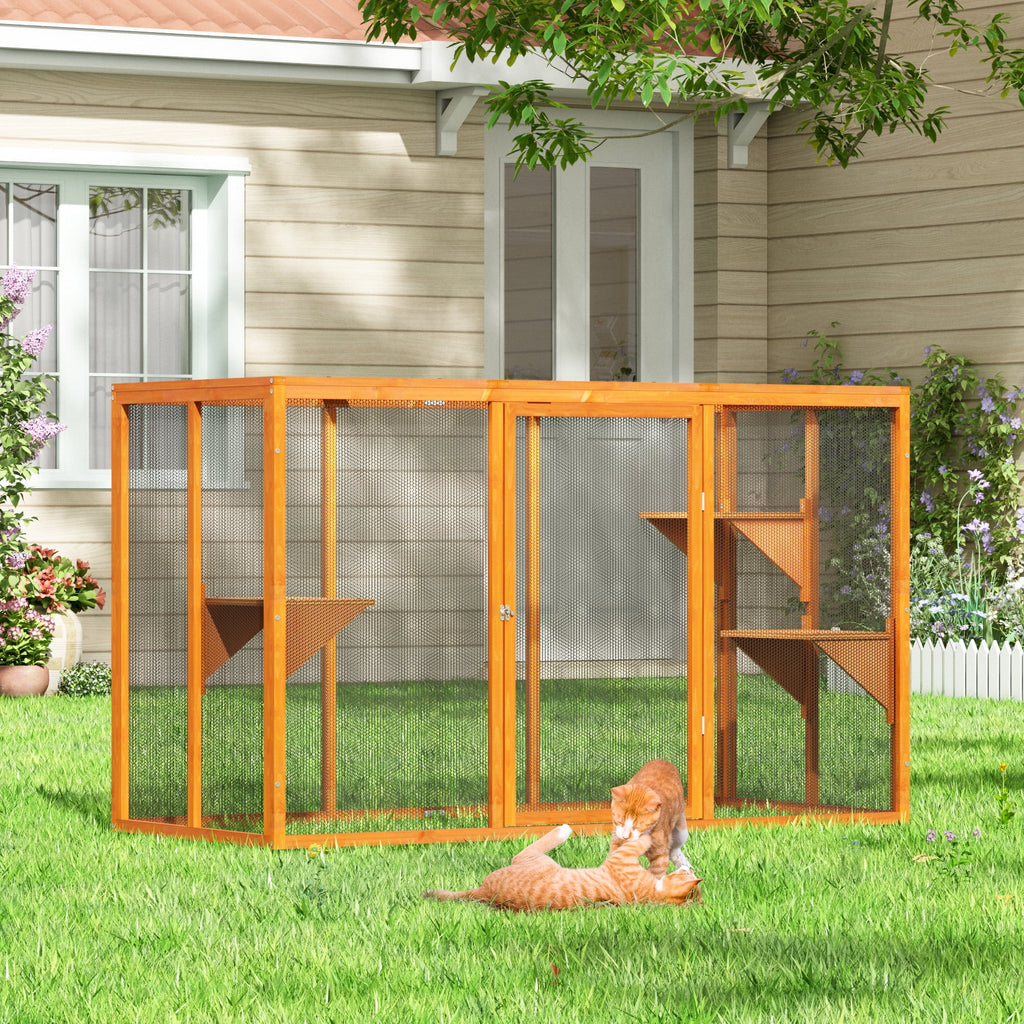 Wood Outdoor Cat House with Platforms J104