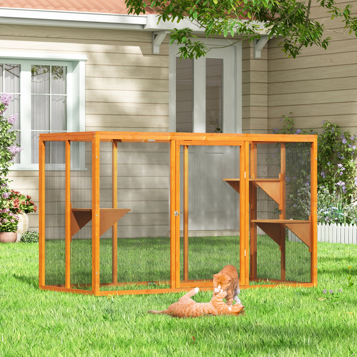 Wood Outdoor Cat House with Platforms J104