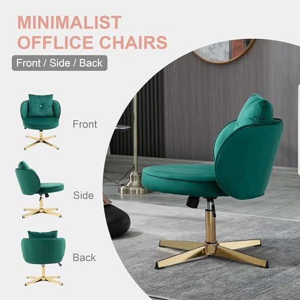 Swivel Office Desk Chair no Wheels Adjustable Computer Chair Beige R34608