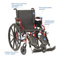 High Performance Lighter Weight Wheelchair with Desk Length Arms and Elevating Legrests, 16 Seat Width, Electric Red V64330