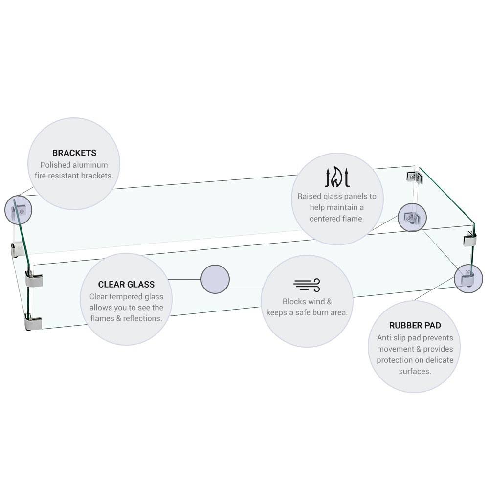 Fire Pit Glass Wind Guard, Square, 35.5x35.5x22 F622