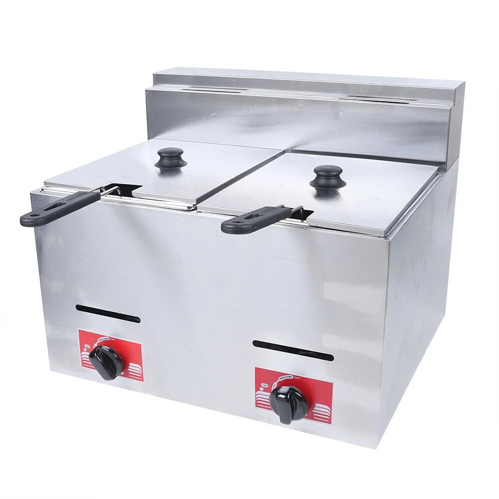 12.7QT Stainless Steel Deep Fryer with Frying Baskets and Lid O5859