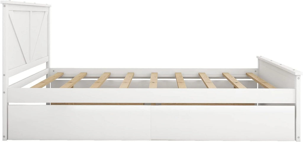 White Queen Size Platform Bed with 4 Drawers A428
