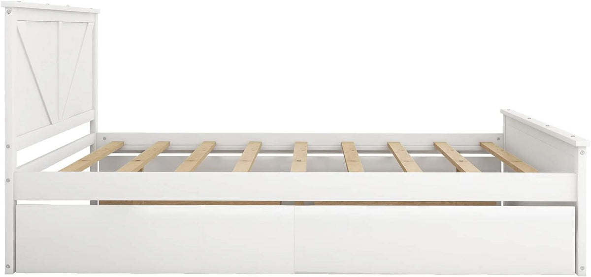 White Queen Size Platform Bed with 4 Drawers A428