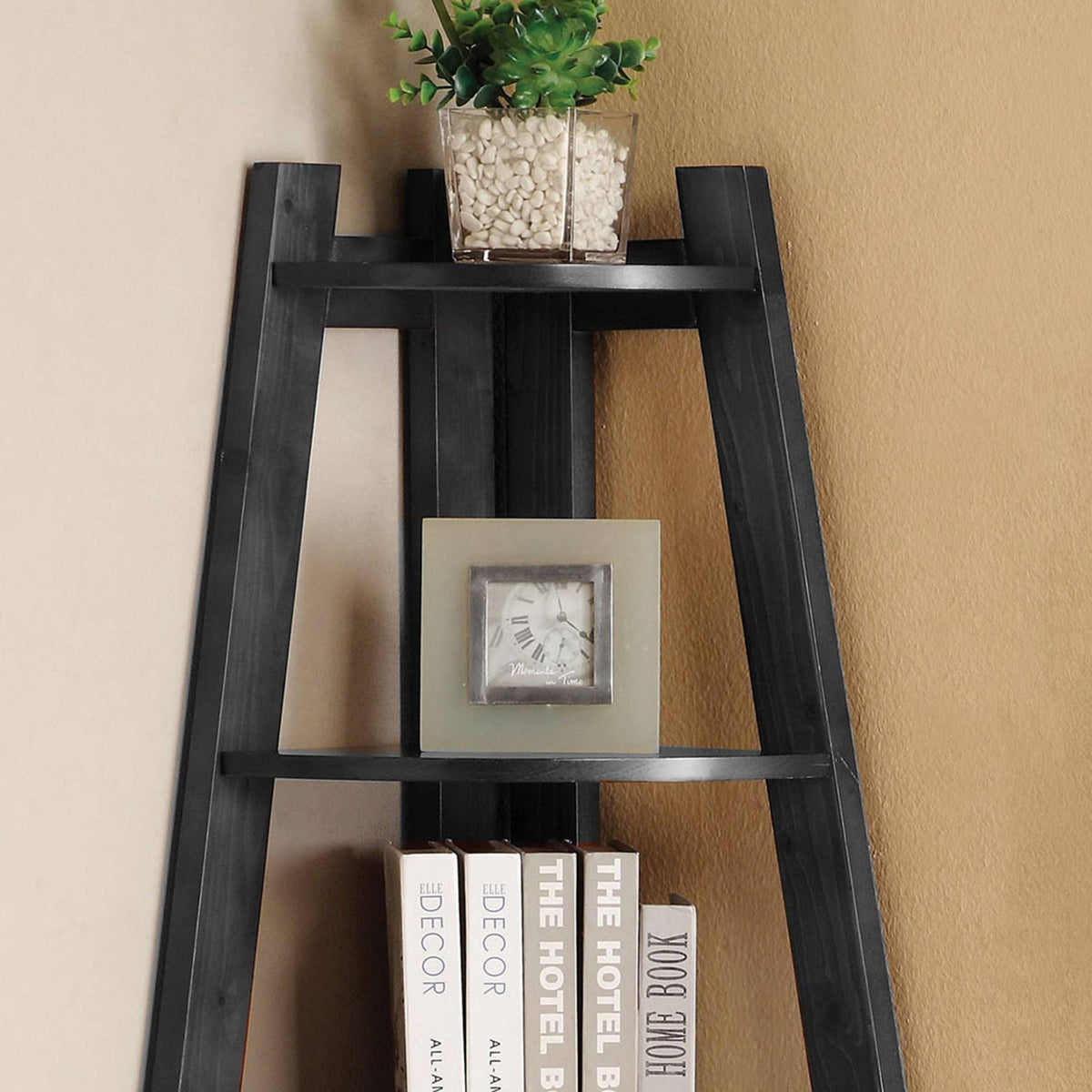 Black 5 Shelf Corner Bookcase L747