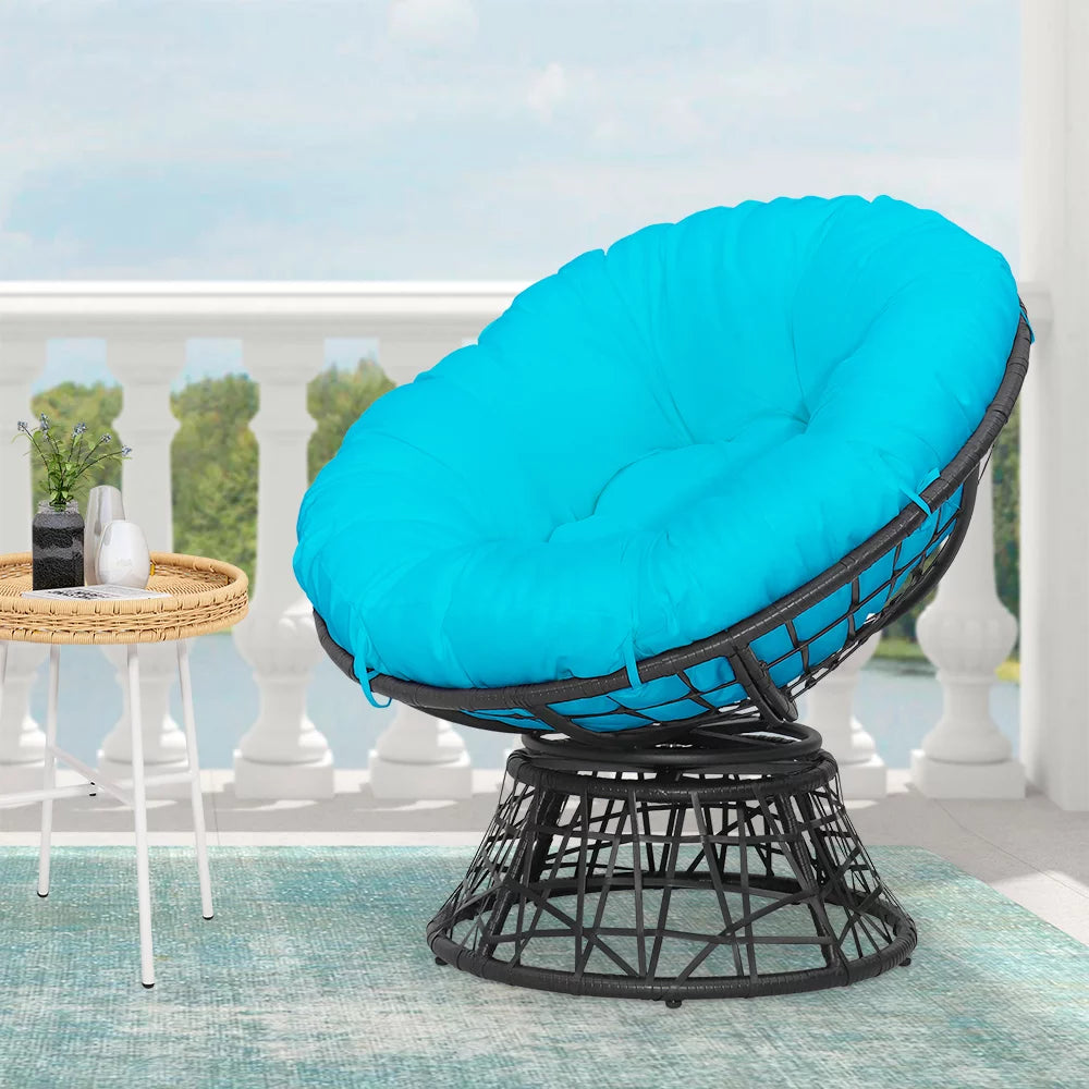 Outdoor Wicker Papasan Chair with 360-Degree Swivel and Aqua Cushion Z580
