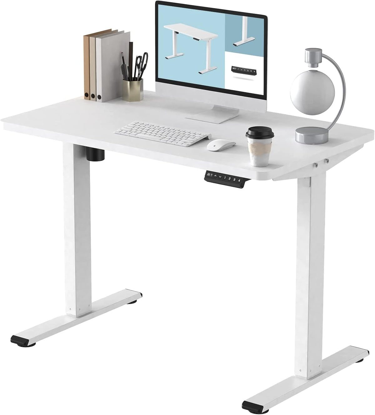 Bamboo Standing Desk 48 x 24 Inches Electric Sit Stand Up Desk with White Frame Q7734