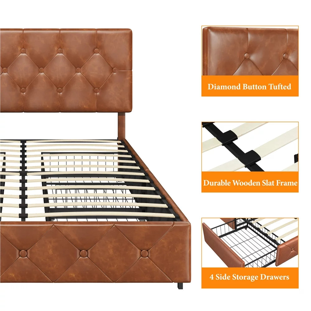 Black Queen Upholstered Platform Bed with Storage W88321