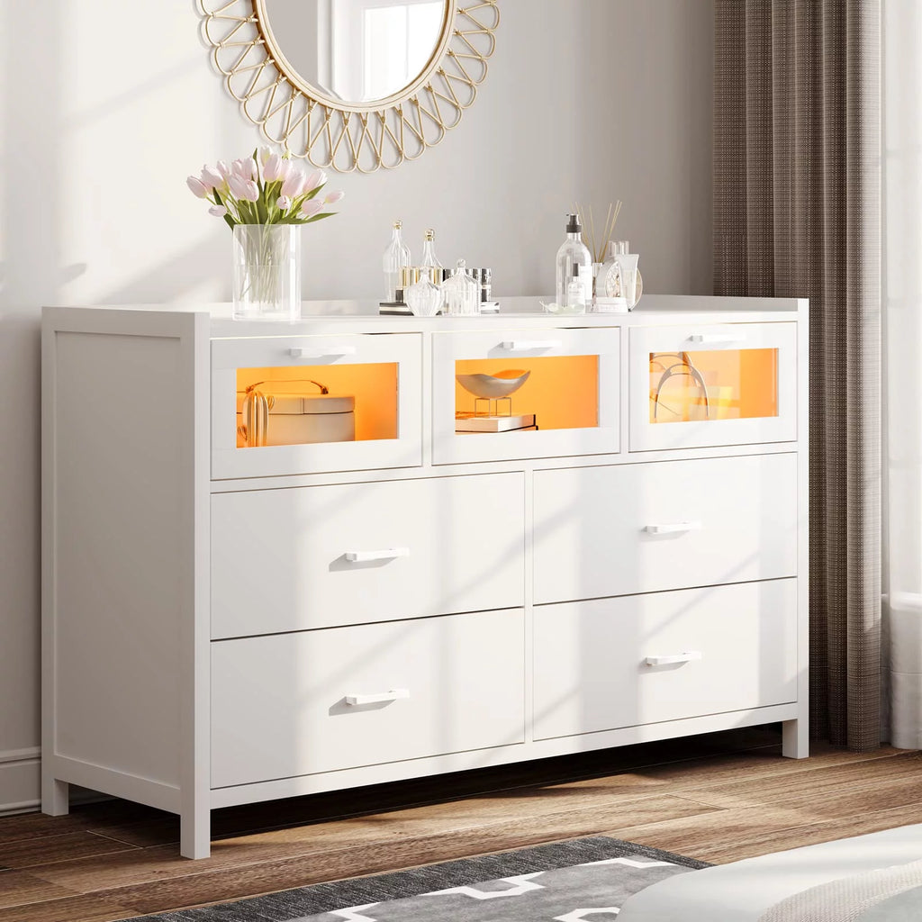 White 7 Drawer Wooden Dresser B20109