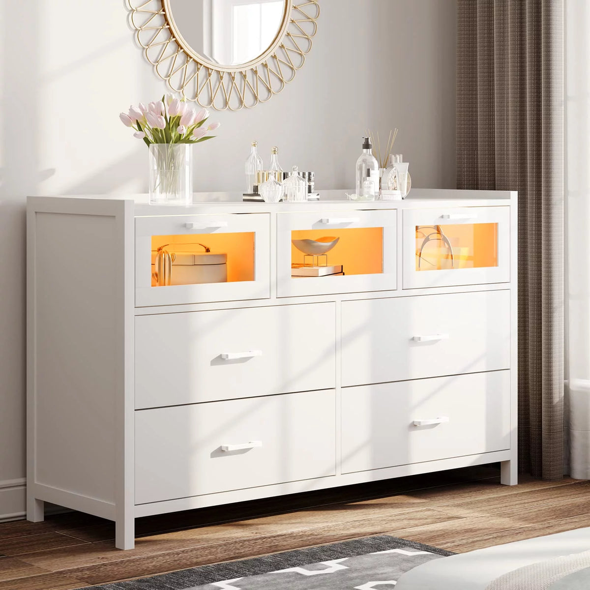 White 7 Drawer Wooden Dresser B20109