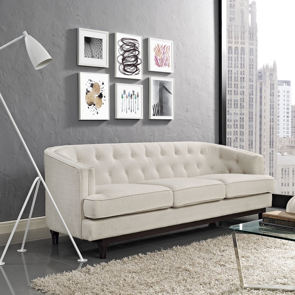 Beige Upholstered Fabric Sofa A370002