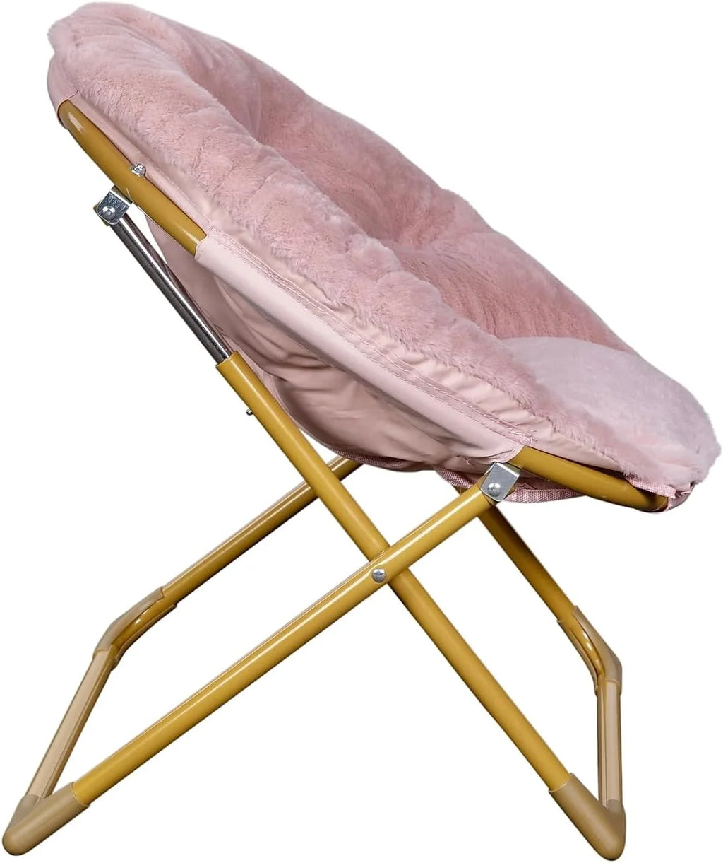 Blush Faux Fur Folding Saucer Chair I554