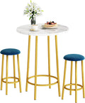 3 Pieces Round Faux Marble Bar Table and Chairs Set B41609