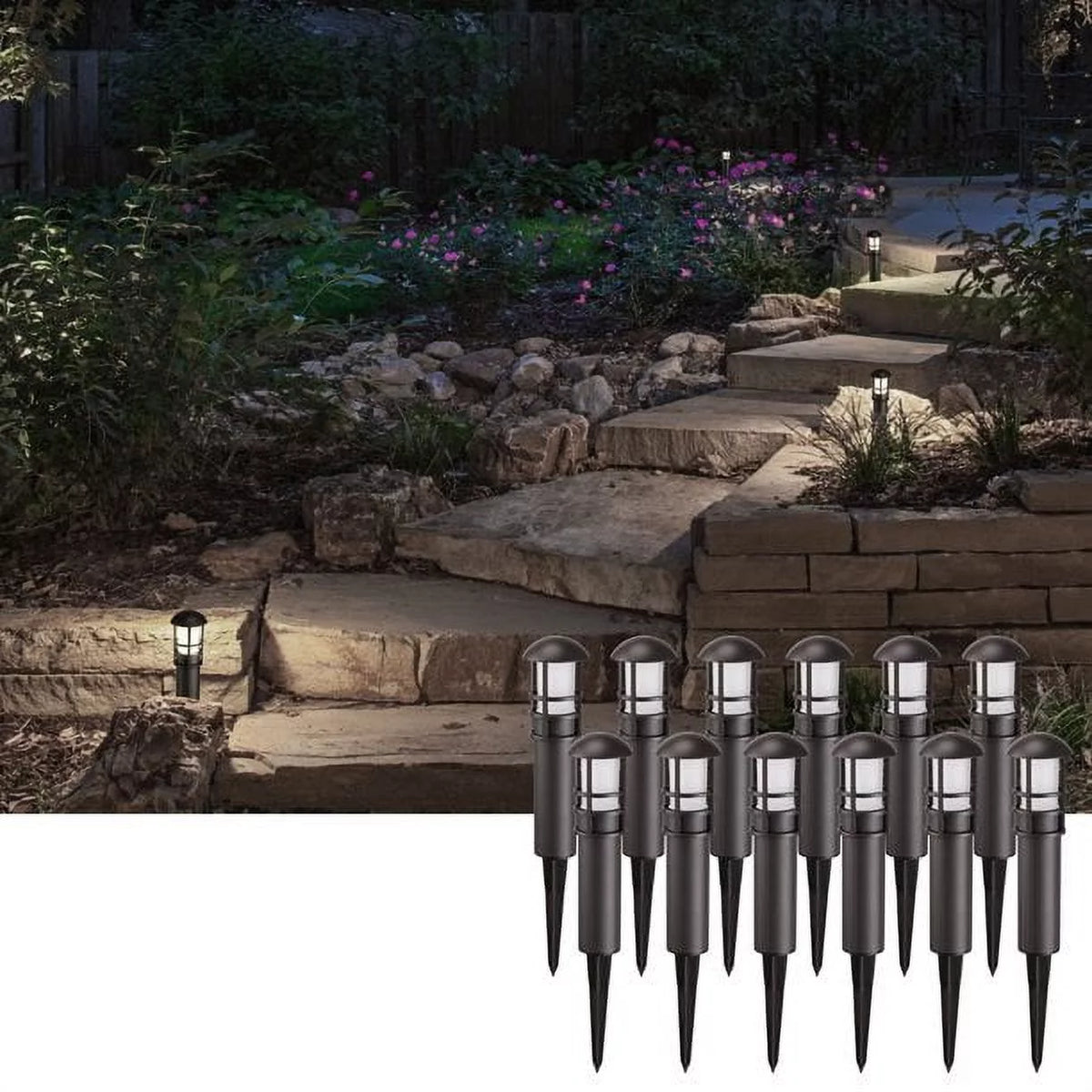 12 Pack 3W 12V Low Voltage Waterproof LED Landscape Lights 4000K Cool White B223900