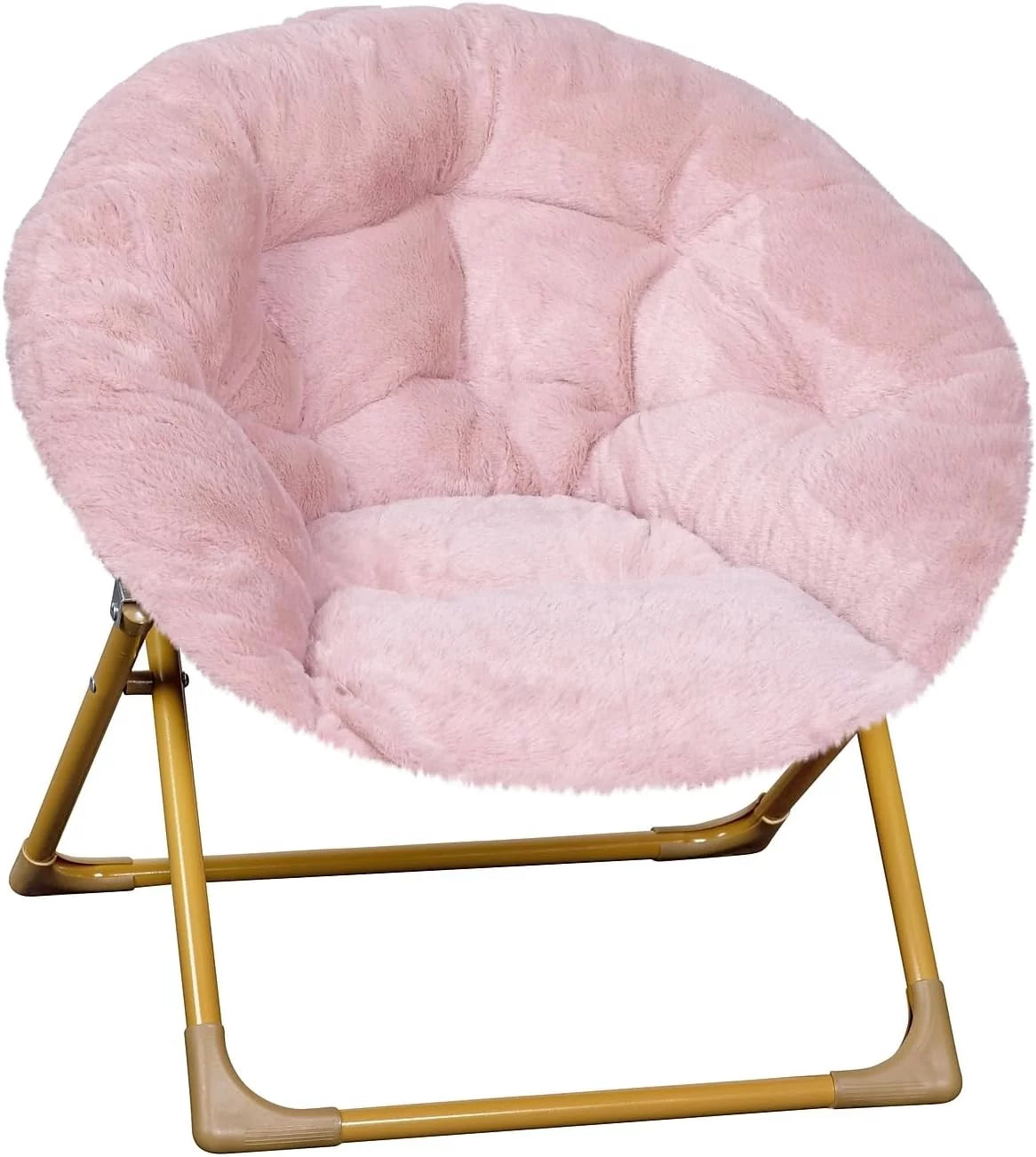 Blush Faux Fur Folding Saucer Chair I554