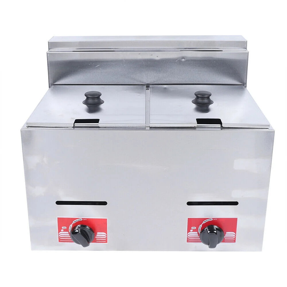 12.7QT Stainless Steel Deep Fryer with Frying Baskets and Lid O5859
