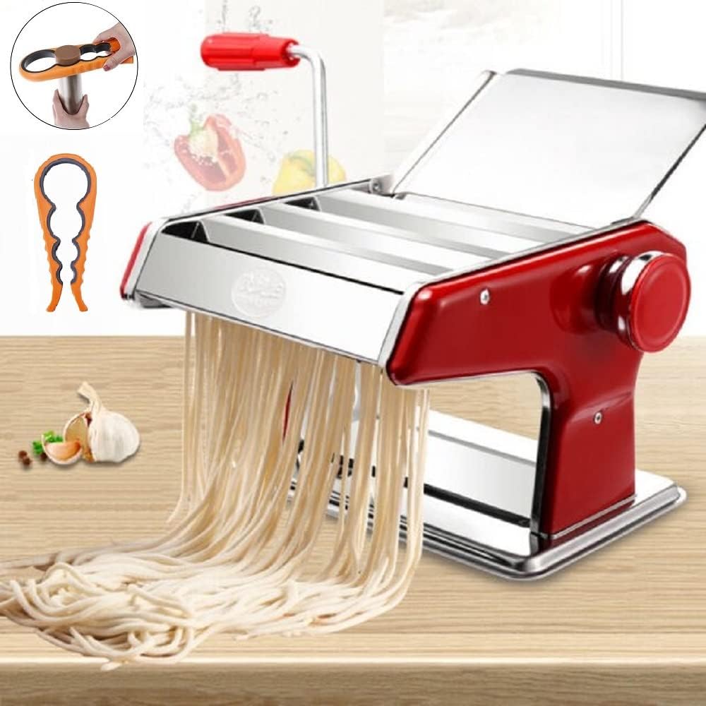 Stainless Steel Manual Pasta Maker Machine with 3 Cutters, 8.7 inches F80364
