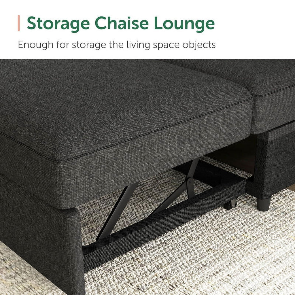 Dark Grey Convertible Sleeper Sectional Sofa with Pull-out Bed and Storage Chaise B4053