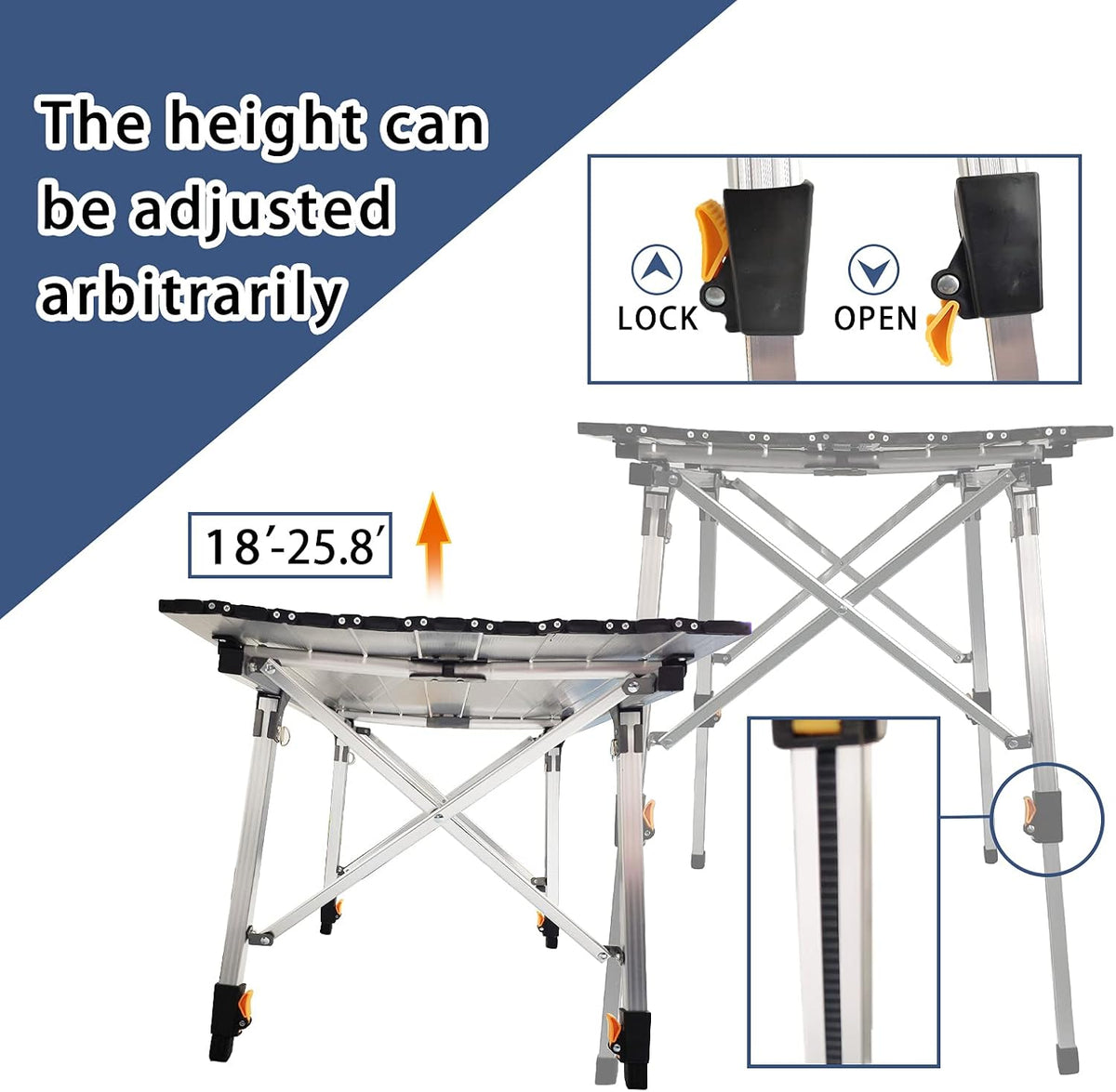Outdoor Folding Portable Camping Table with Adjustable Legs Roll Up Table Top Mesh Layer S250