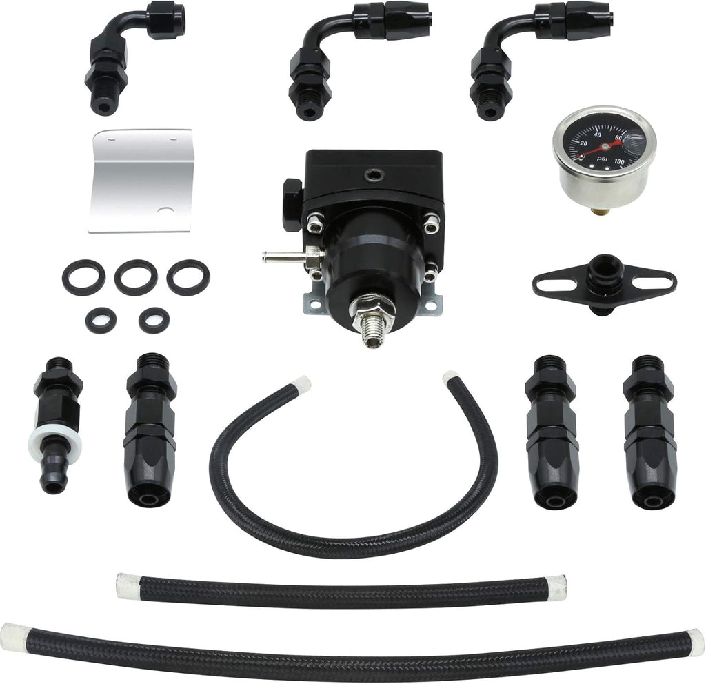 Fuel Pressure Regulator Kit with Pressure Gauge, AN6 Fuel Line, 7Pcs Hose Fitting Connectors, Pack of 2 V89484