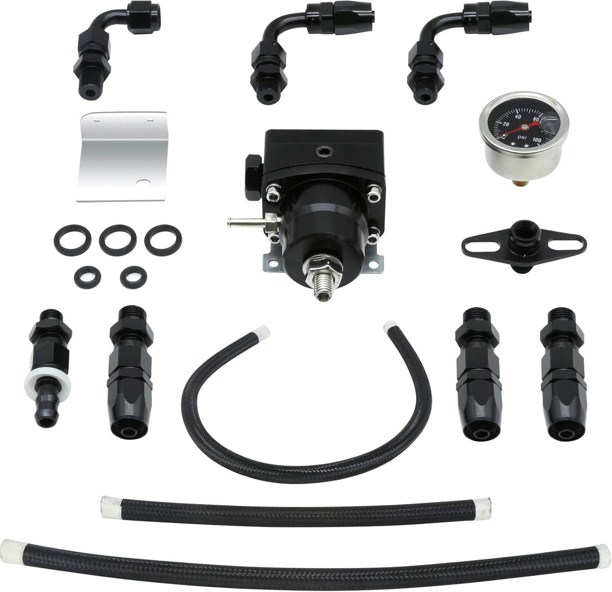 Fuel Pressure Regulator Kit with Pressure Gauge, AN6 Fuel Line, 7Pcs Hose Fitting Connectors, Pack of 2 V89484