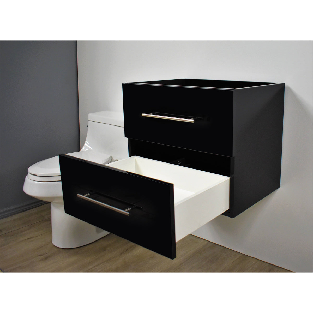 Glossy Black Wall-Mounted Floating Bathroom Vanity Cabinet J138