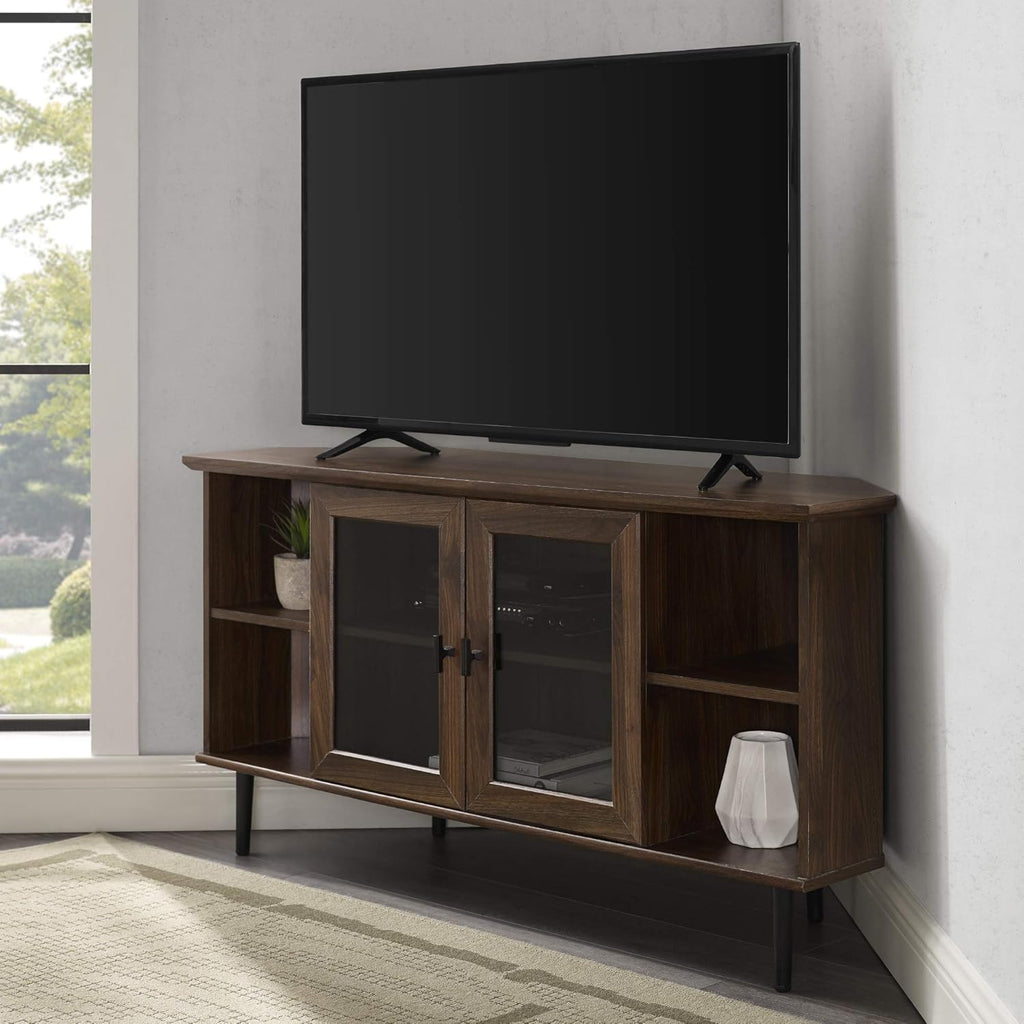 Slate Grey 58 Inch Wood and Glass TV Stand with 2 Cabinet Doors P281