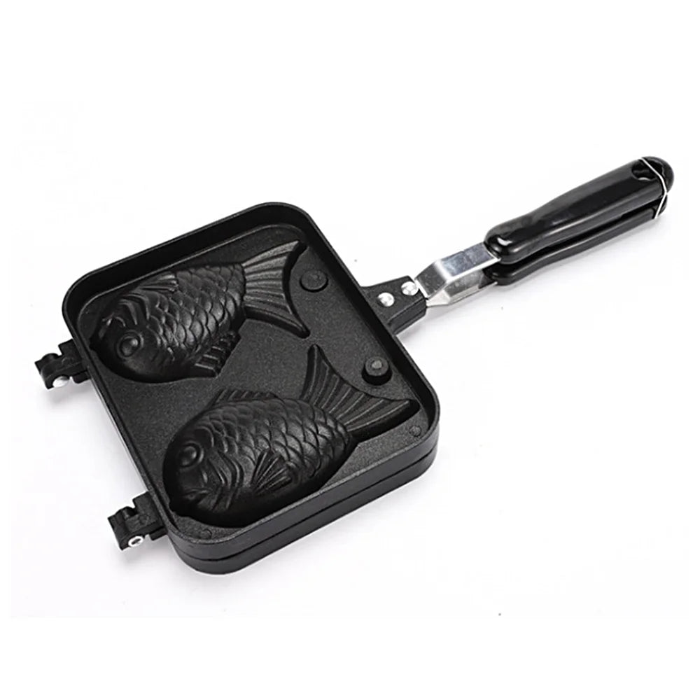 Fish-shaped Waffle Maker Mold, Aluminum Alloy Non-stick Handle Waffle Iron K156398