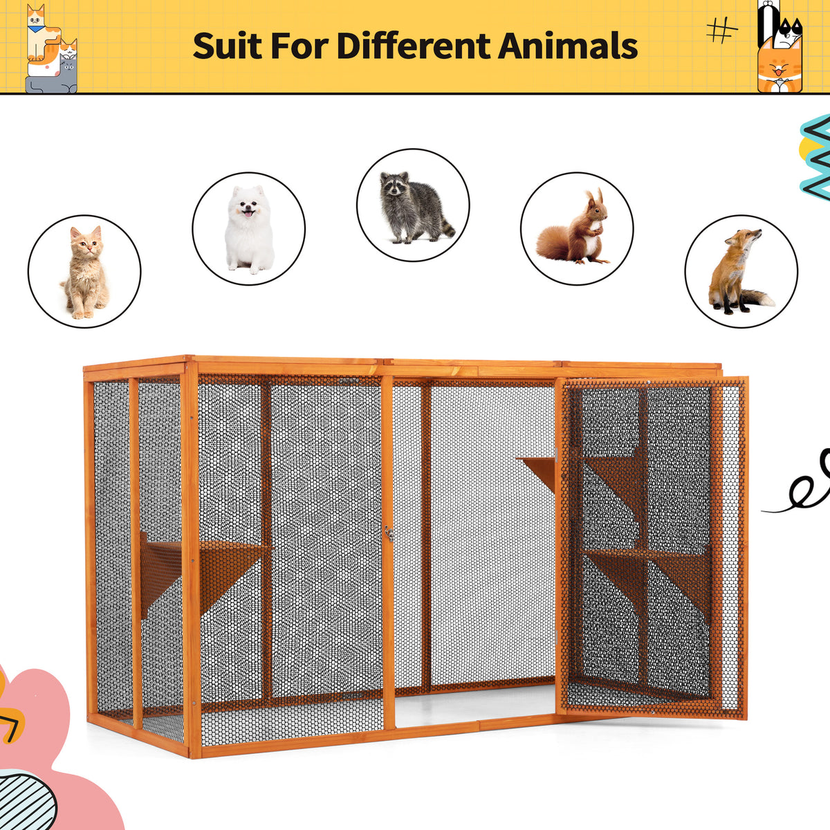 Wood Outdoor Cat House with Platforms J104