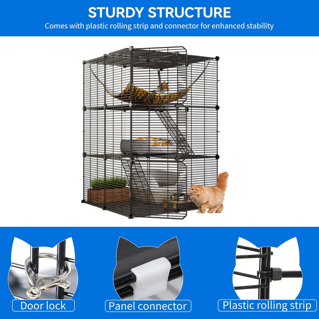 Indoor Cat Cage with Extra Large Hammock for Multiple Small Animals, 28"L x 28"W x 41"H, Black Z886440