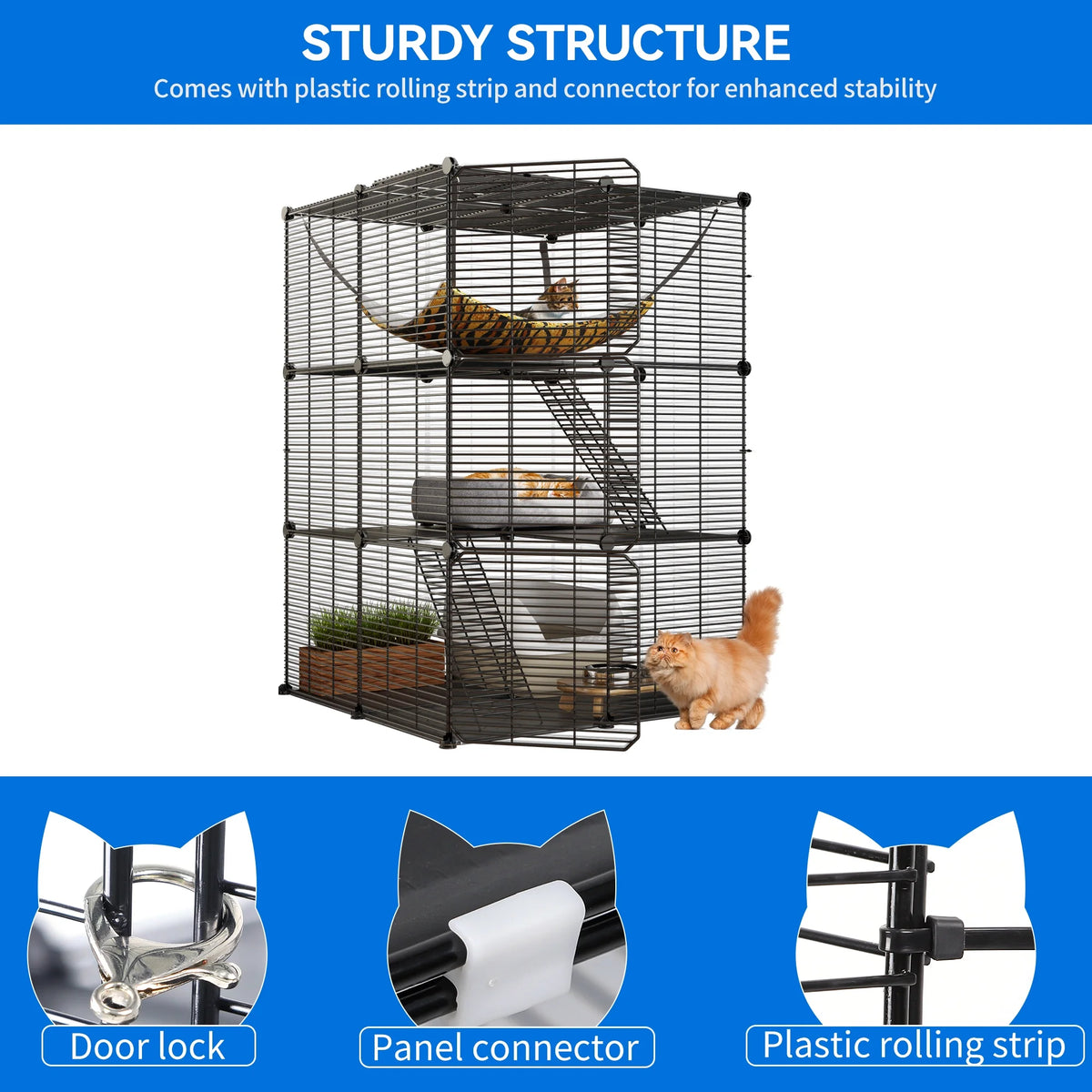 Indoor Cat Cage with Extra Large Hammock for Multiple Small Animals, 28"L x 28"W x 41"H, Black Z886440