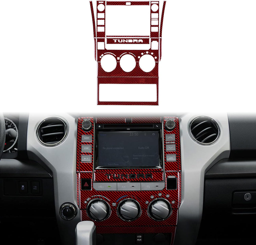 Carbon Fiber Center Control Navigation Screen Panel Sticker for Toyota Tundra 2014-2021 (Type B - 2knobs, Black) Pack of 2 S2388