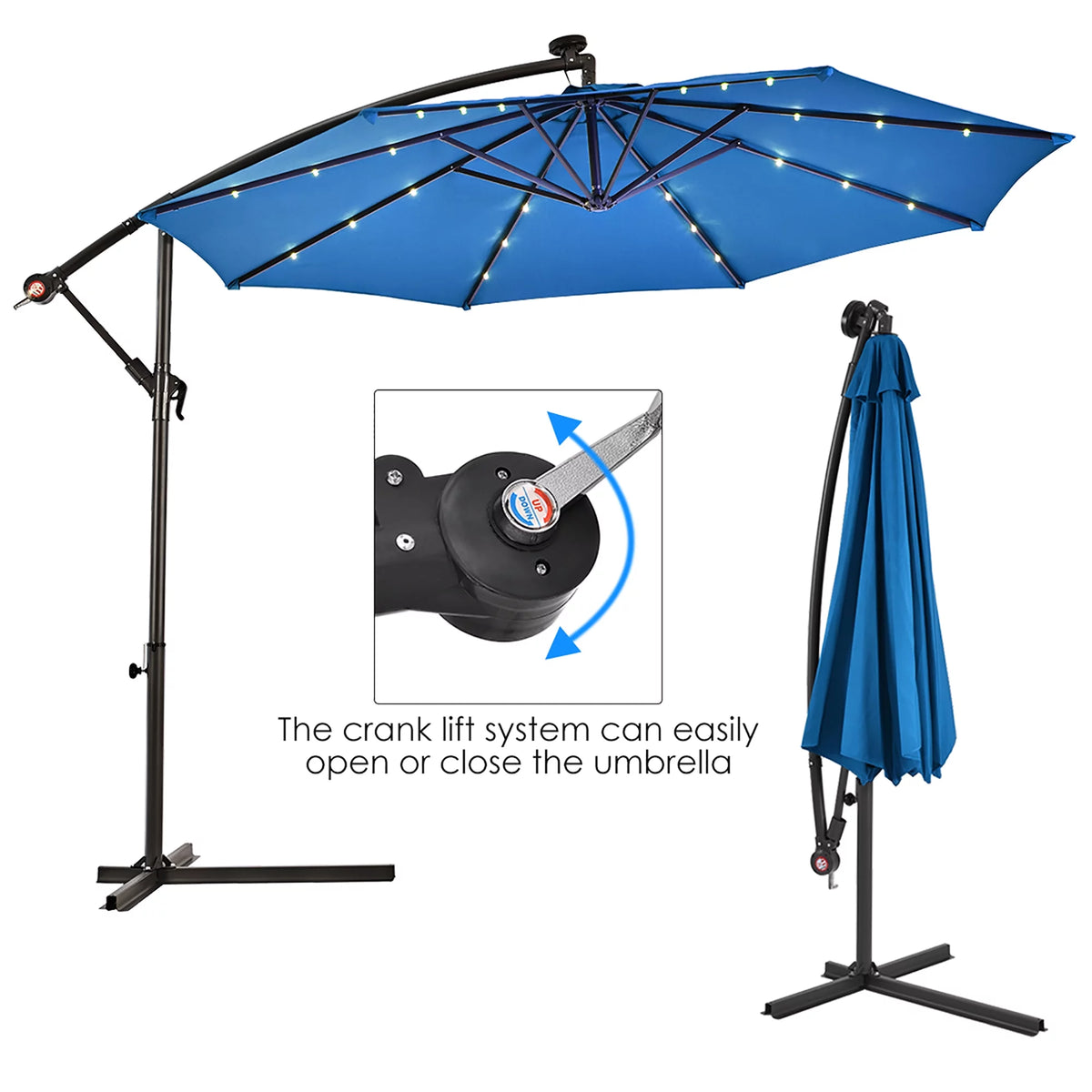 10' Solar LED Hanging Patio Umbrella with Base Tan T54625