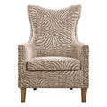 Brown Animal Pattern Fabric Wood Armchair R3355