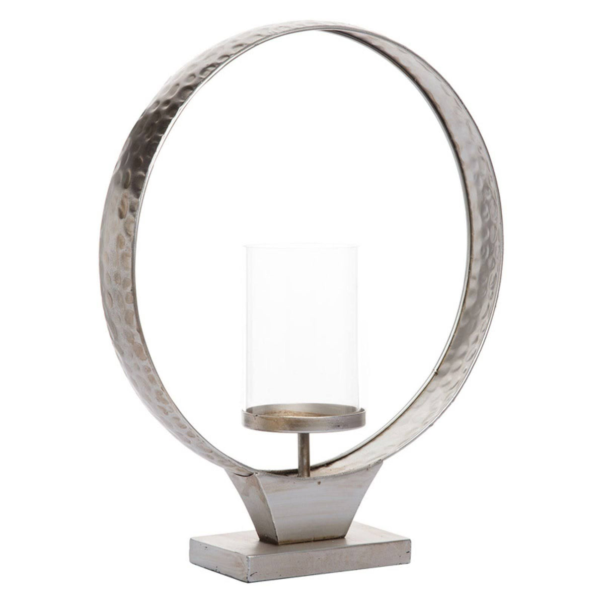 Large Hammered Metal Round Ring Pillar Candle Holder T858