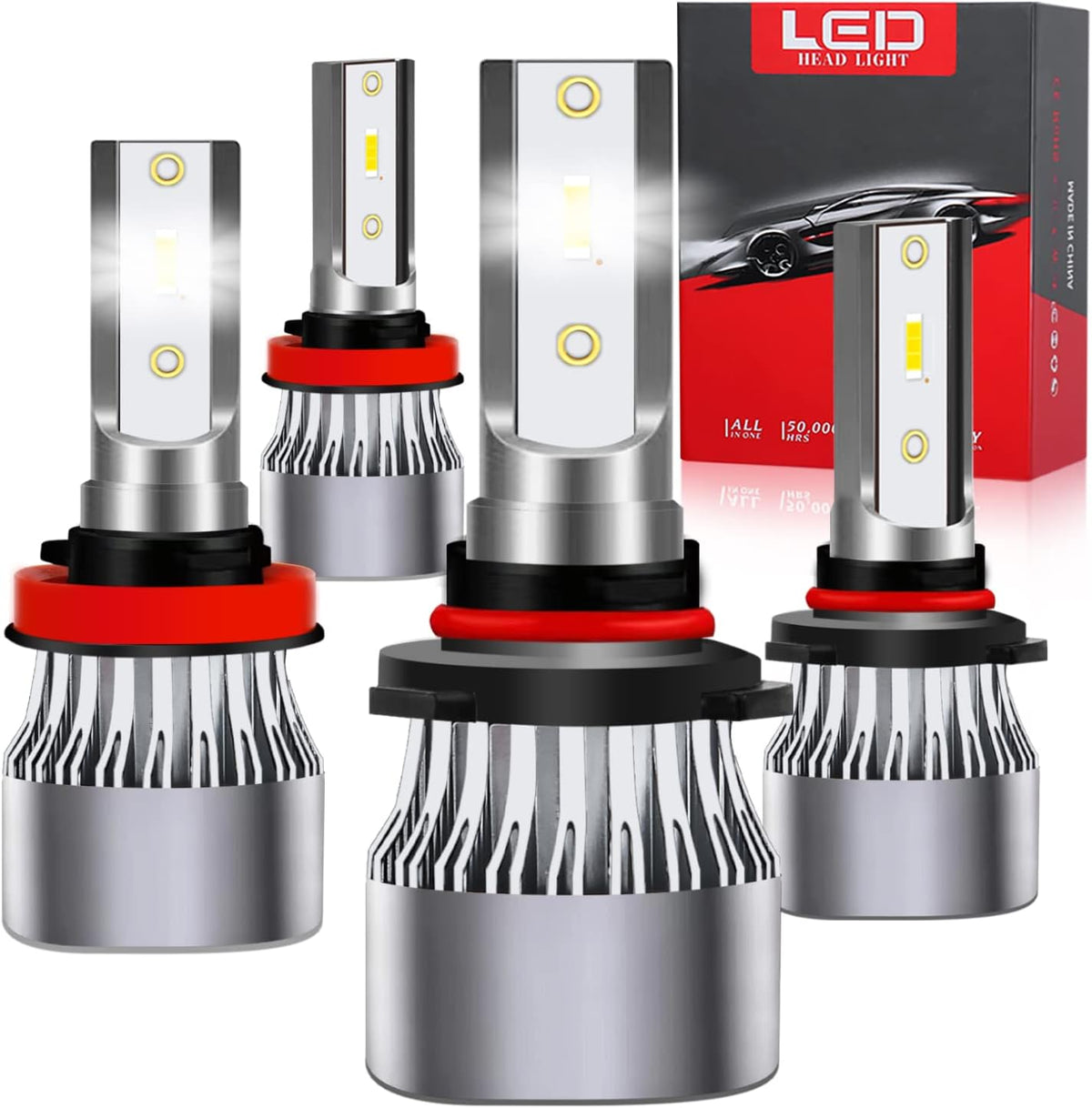 LED Headlight Bulbs Combo 240W 30000LM 6500K Cool White, Pack of 4 Pack of 2 U130