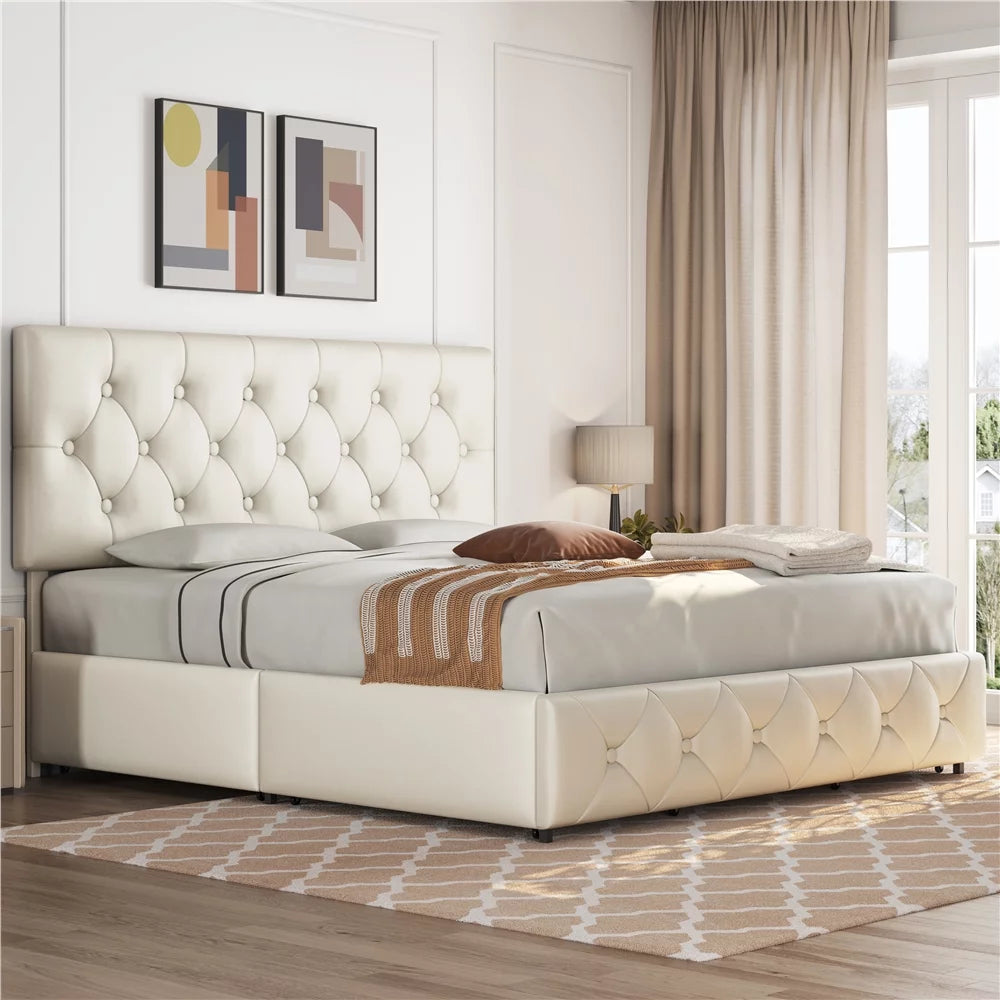 Black Queen Upholstered Platform Bed with Storage W88321