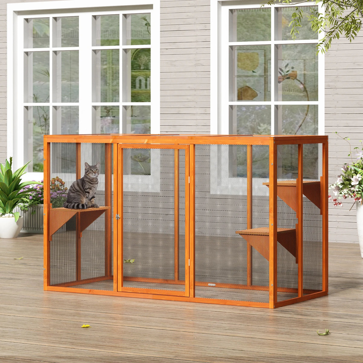 Wood Outdoor Cat House with Platforms J104