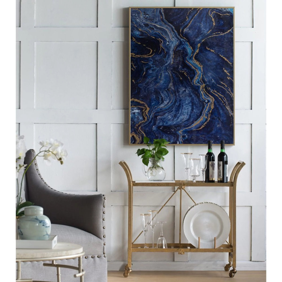 Blue Marble Design Rectangular Wall Art Set of 2 N212