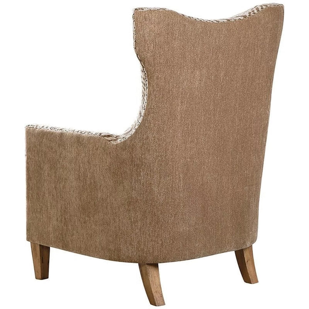 Brown Animal Pattern Fabric Wood Armchair R3355