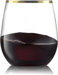32 Pack Stemless Plastic Wine Glasses 12 oz Gold Rim E278