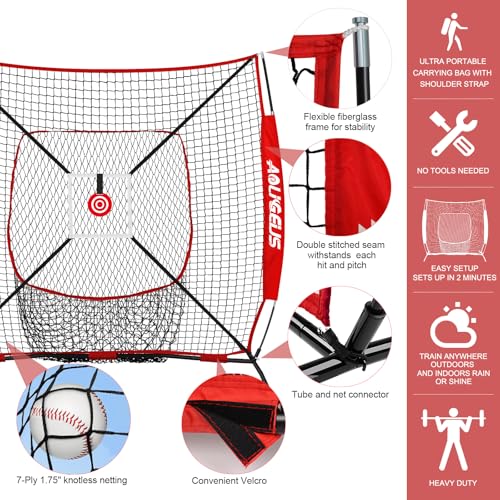 6'X6' Baseball Softball Practice Net with Batting Tee and Ball Caddy N866