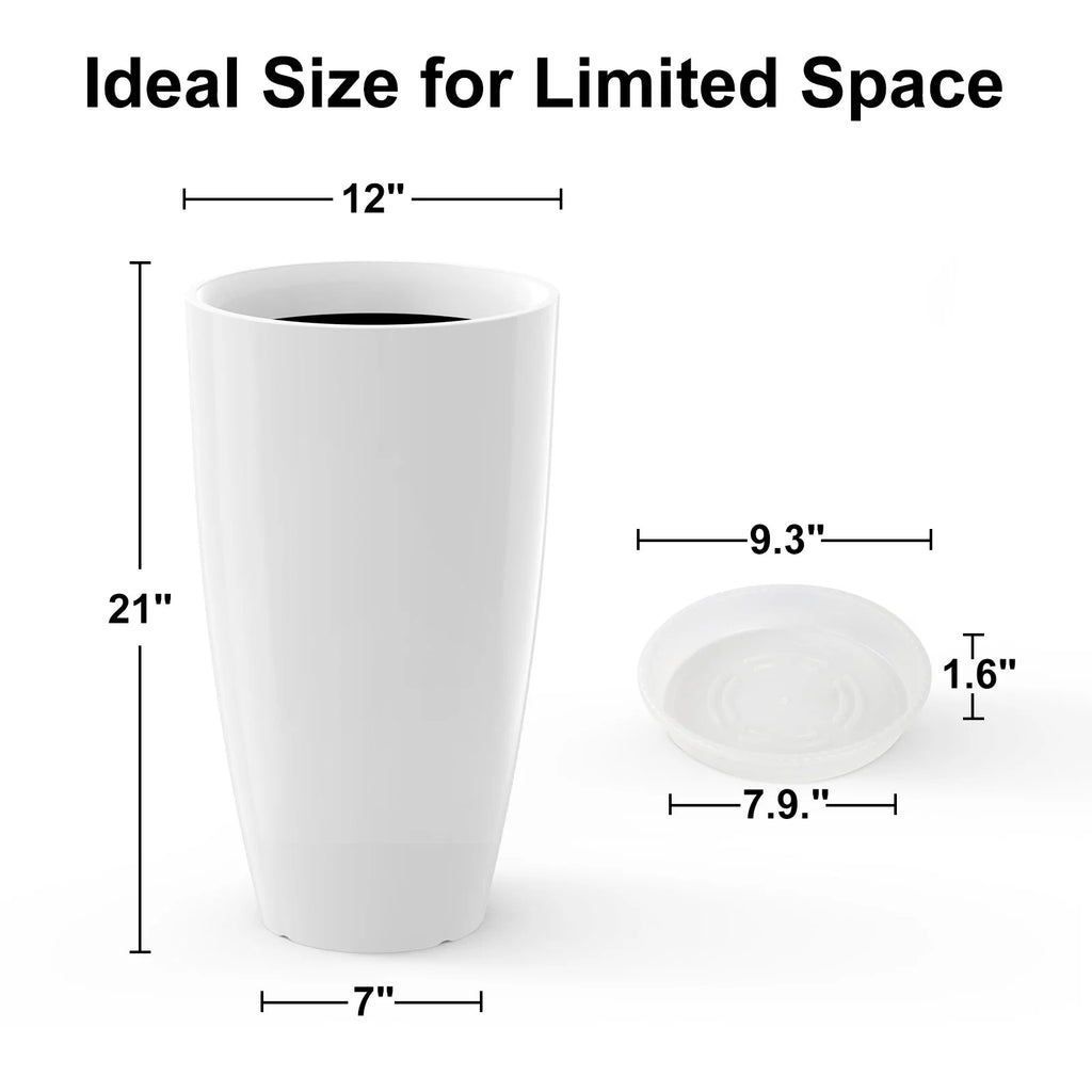 21" Round Tall White Resin Planter D51900