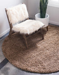 5 Ft Round Sandy Brown Shag Rug I186573