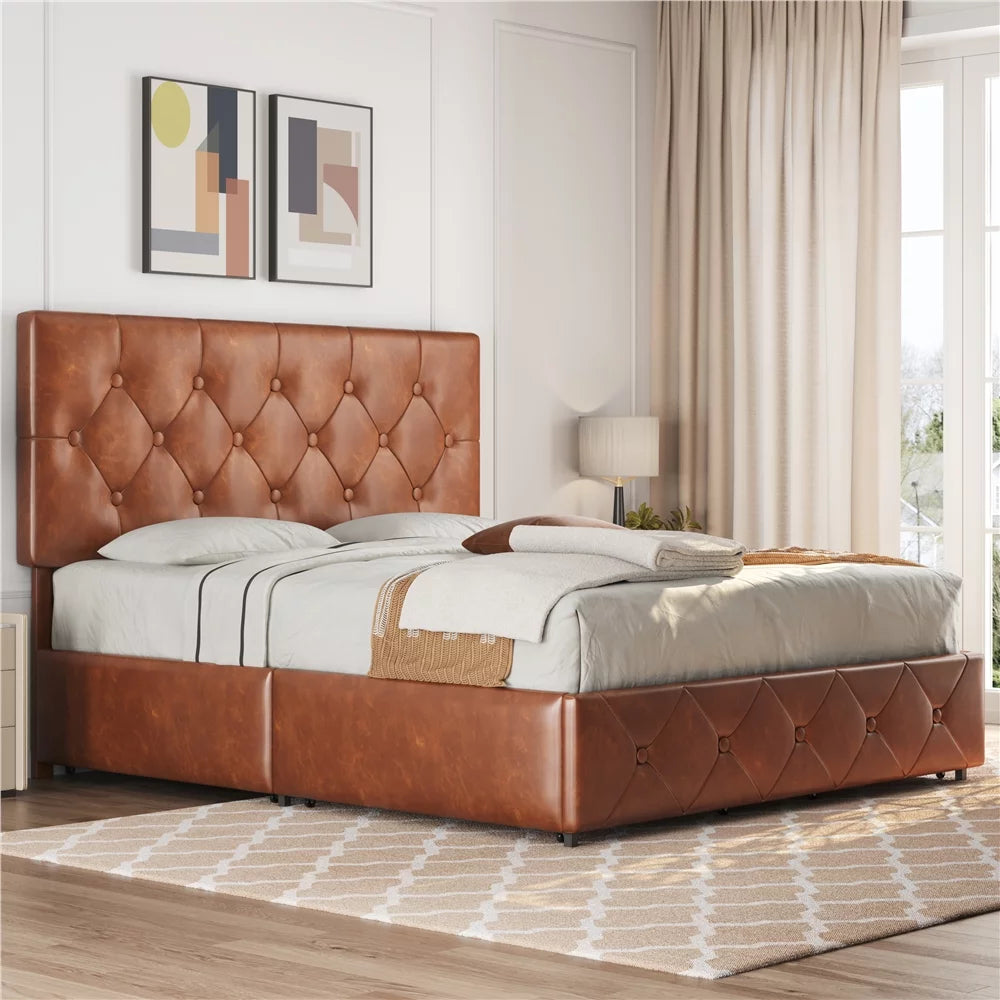 Black Queen Upholstered Platform Bed with Storage W88321